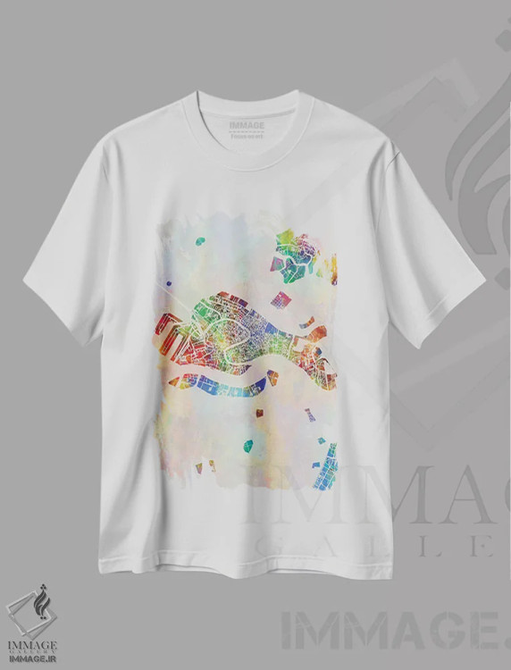 تیشرت سفید طرح دار – تیشرت هنری ,نقشه شهر ونیز ایتالیا I اثر مایکل تامپست فروشگاه ایماژ