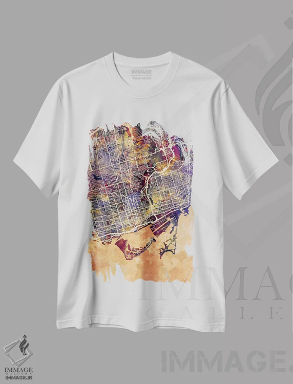 تیشرت سفید طرح دار – تیشرت شهری ,نقشه خیابان های تورنتو II اثر مایکل تامپست immage.ir