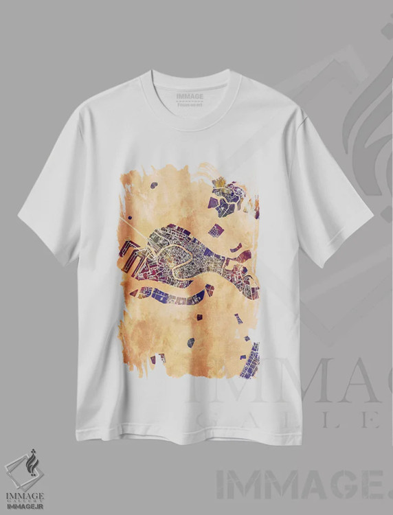 تیشرت سفید طرح دار – تیشرت هنری ,نقشه شهر ونیز ایتالیا II اثر مایکل تامپست immage.ir