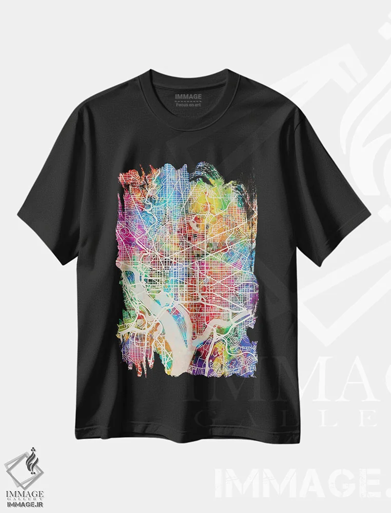 تیشرت مشکی طرح دار – تیشرت هنری ,نقشه خیابان های واشنگتن دی سی I اثر مایکل تامپست immage.ir