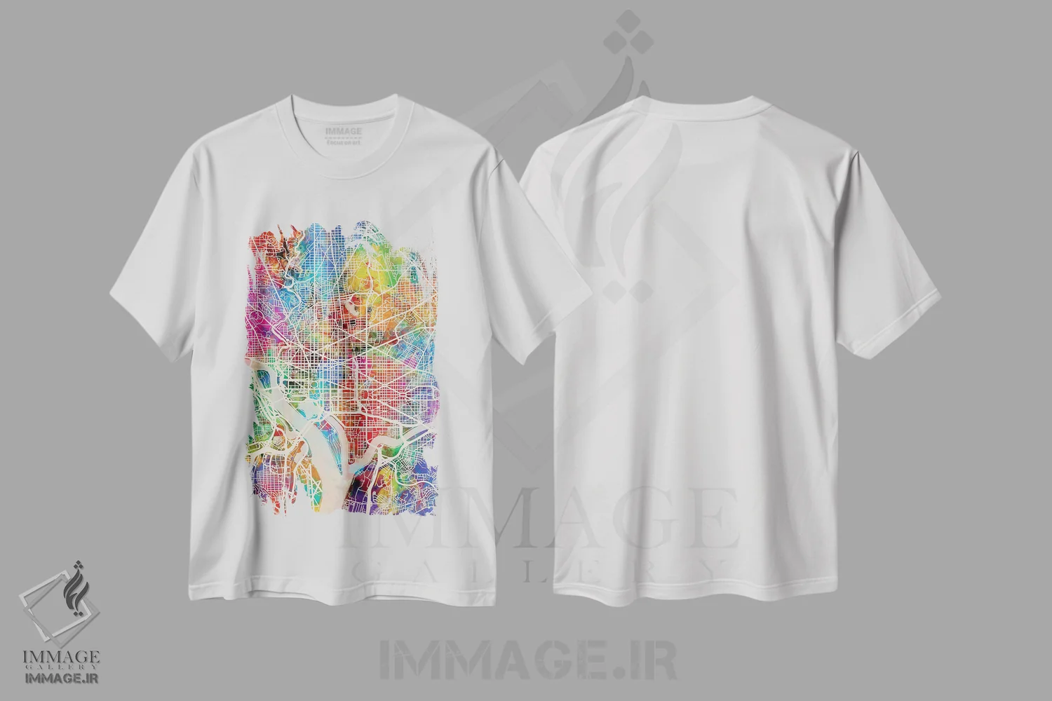 تیشرت سفید طرح دار – تیشرت هنری ,نقشه خیابان های واشنگتن دی سی I اثر مایکل تامپست فروشگاه ایماژ
