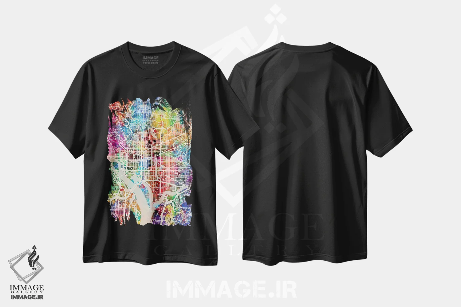 تیشرت مشکی طرح دار – تیشرت هنری ,نقشه خیابان های واشنگتن دی سی I اثر مایکل تامپست immage.ir
