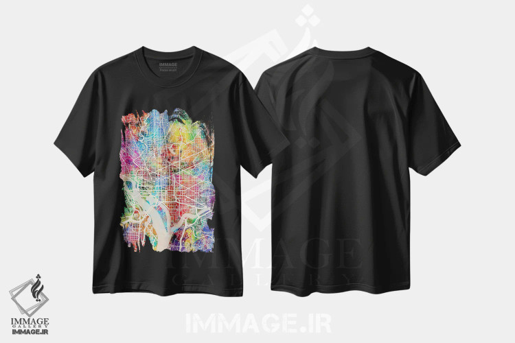 تیشرت مشکی طرح دار – تیشرت هنری ,نقشه خیابان های واشنگتن دی سی I اثر مایکل تامپست immage.ir