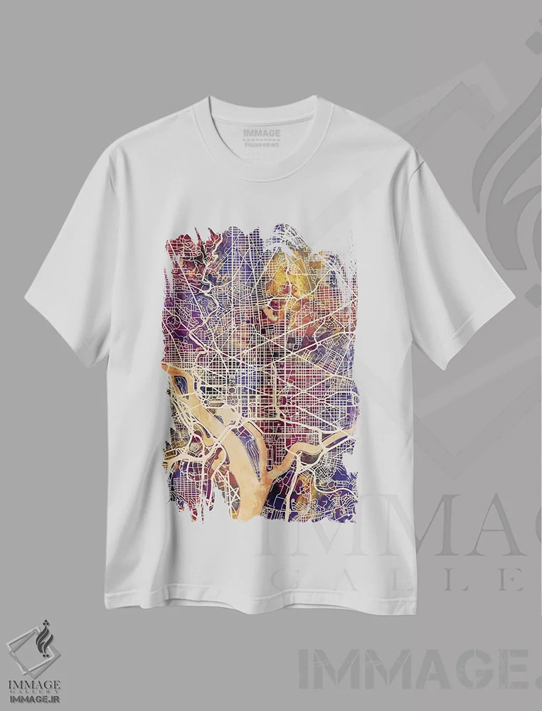 تیشرت سفید طرح دار – تیشرت هنری ,نقشه خیابان های واشنگتن دی سی II اثر مایکل تامپست immage.ir