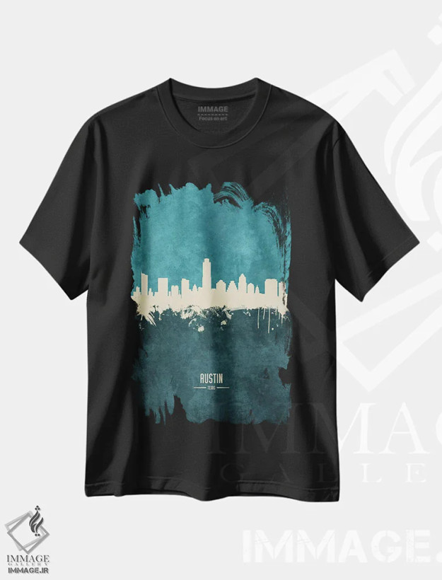 تیشرت مشکی طرح دار – تیشرت شهری ,منظره خط افق آستین تگزاس اثر مایکل تامپست فروشگاه ایماژ