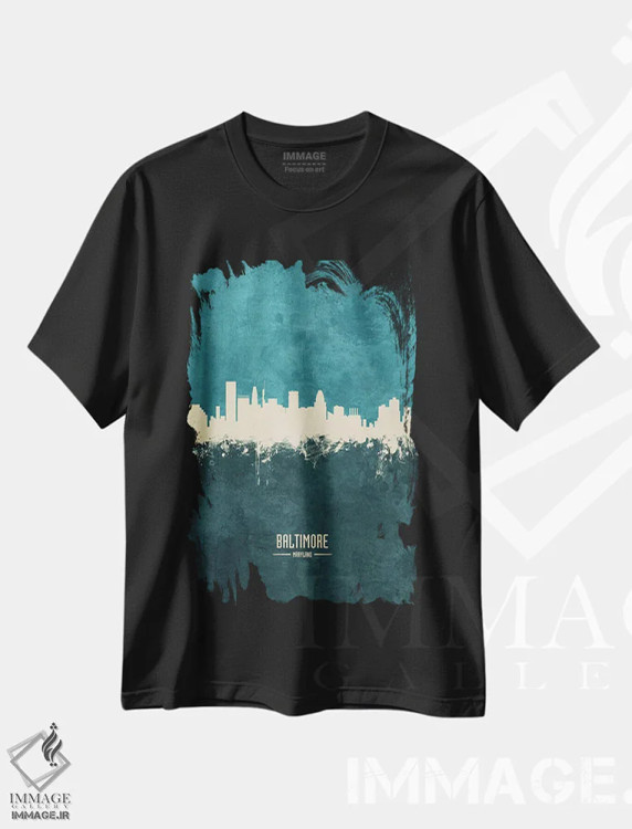 تیشرت مشکی طرح دار – تیشرت هنری ,منظره خط افق بالتیمور مریلند اثر مایکل تامپست immage.ir
