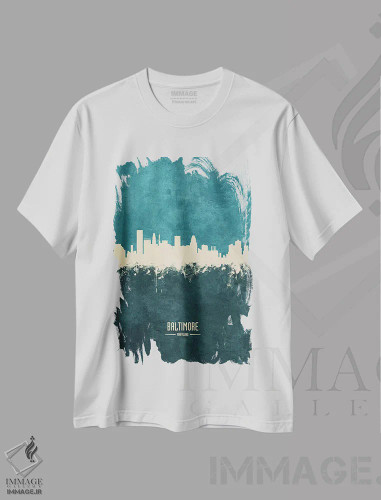 تیشرت سفید طرح دار – تیشرت هنری ,منظره خط افق بالتیمور مریلند اثر مایکل تامپست فروشگاه ایماژ