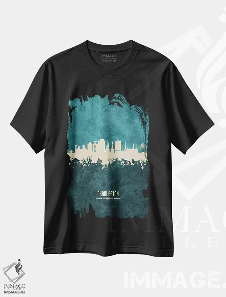 تیشرت مشکی طرح دار – تیشرت شهری ,منظره خط افق چارلستون کارولینای جنوبی اثر مایکل تامپست immage.ir