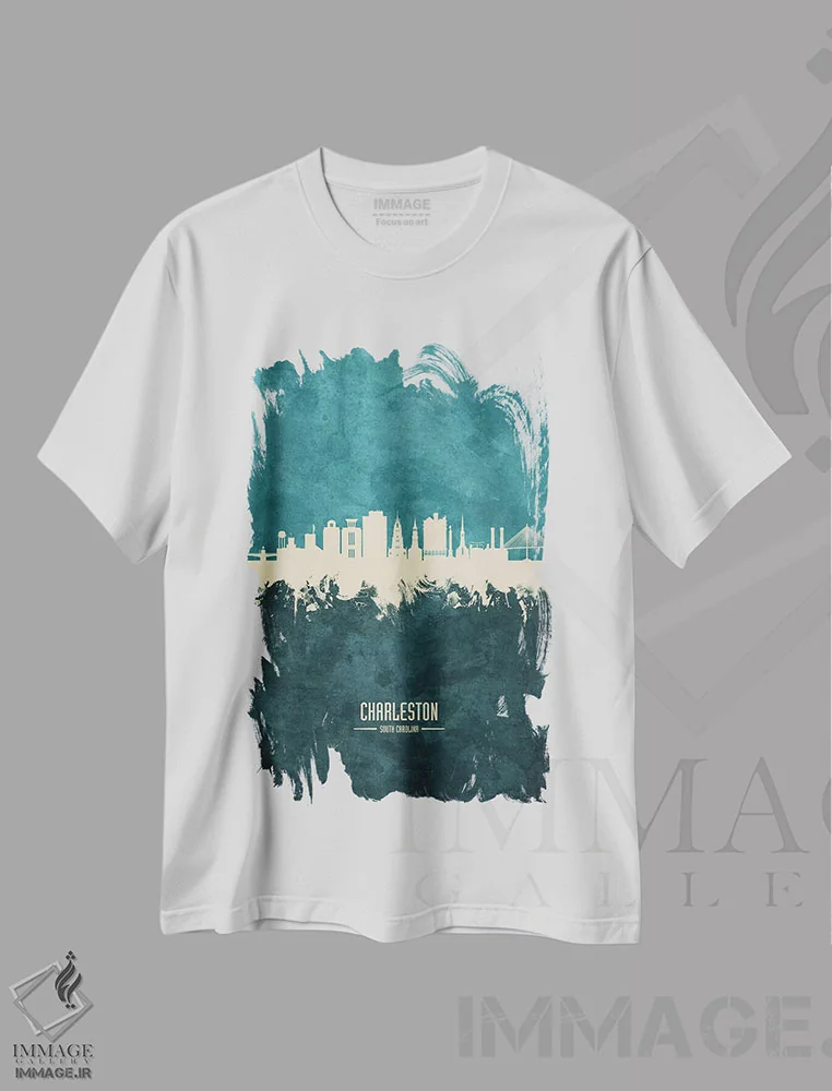 تیشرت سفید طرح دار – تیشرت شهری ,منظره خط افق چارلستون کارولینای جنوبی اثر مایکل تامپست فروشگاه ایماژ