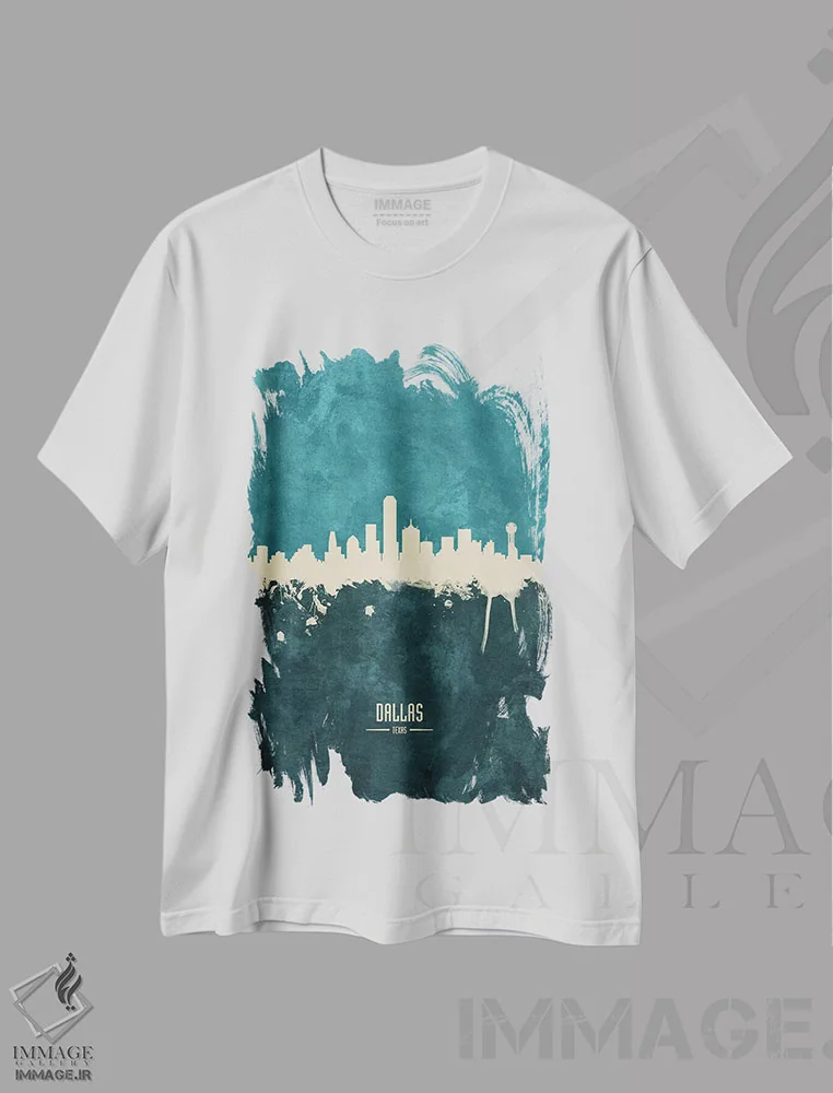 تیشرت سفید طرح دار – تیشرت تایپوگرافی ,منظره خط افق دالاس تگزاس اثر مایکل تامپست فروشگاه ایماژ