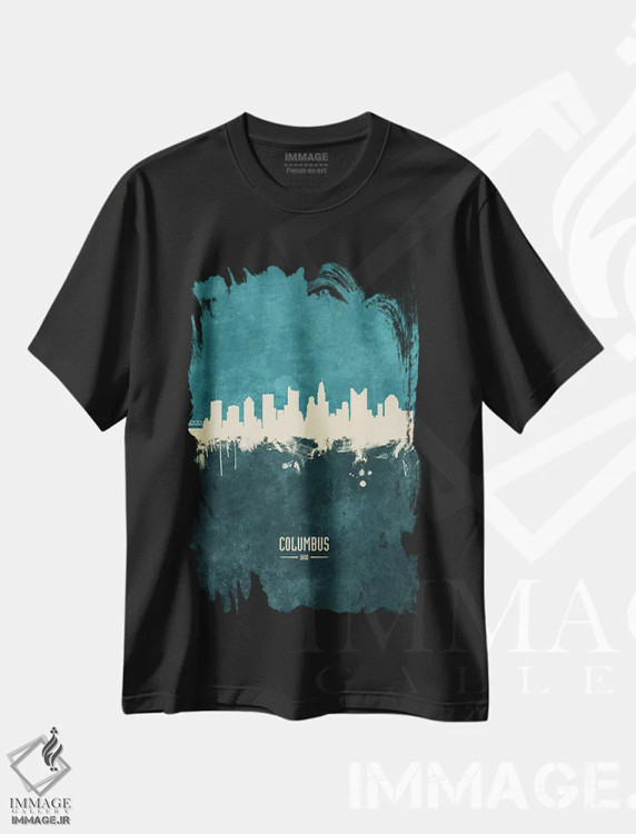 تیشرت مشکی طرح دار – تیشرت گرافیکی ,منظره خط افق کلمبوس اوهایو اثر مایکل تامپست فروشگاه ایماژ