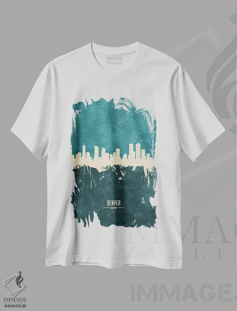 تیشرت سفید طرح دار – تیشرت طبیعت گرا ,منظره خط افق دنور کلرادو اثر مایکل تامپست immage.ir