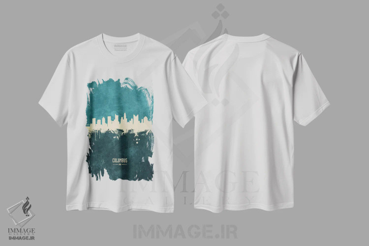 تیشرت سفید طرح دار – تیشرت گرافیکی ,منظره خط افق کلمبوس اوهایو اثر مایکل تامپست immage.ir