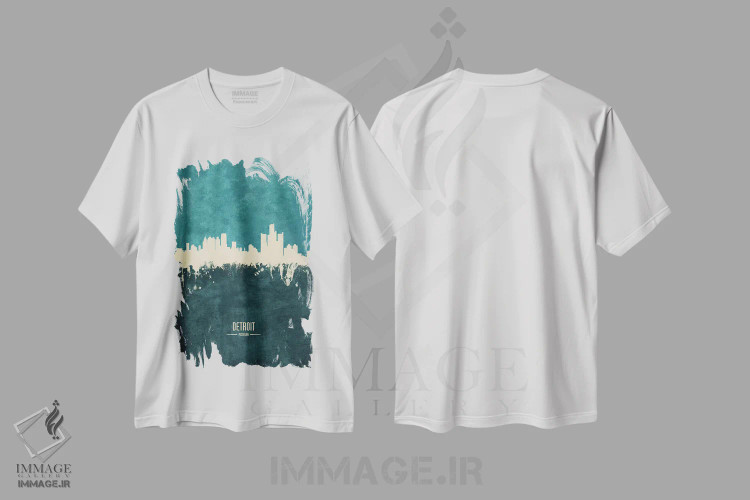 تیشرت سفید طرح دار – تیشرت شهری ,منظرهٔ خط افق دیترویت، میشیگان اثر مایکل تامپست immage.ir