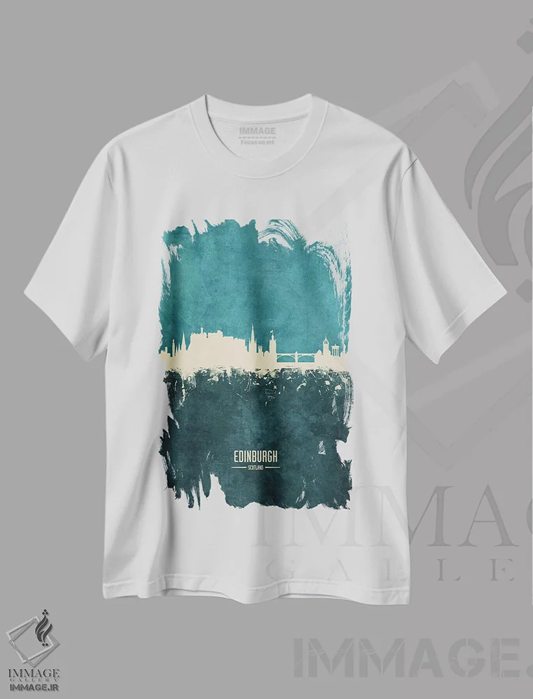 تیشرت سفید طرح دار – تیشرت شهری ,منظرهٔ خط افق ادینبرو، اسکاتلند اثر مایکل تامپست immage.ir