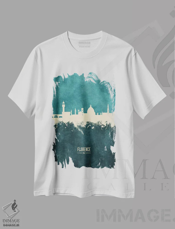 تیشرت سفید طرح دار – تیشرت منظره شهری ,منظرهٔ خط افق فلورانس، ایتالیا اثر مایکل تامپست فروشگاه ایماژ
