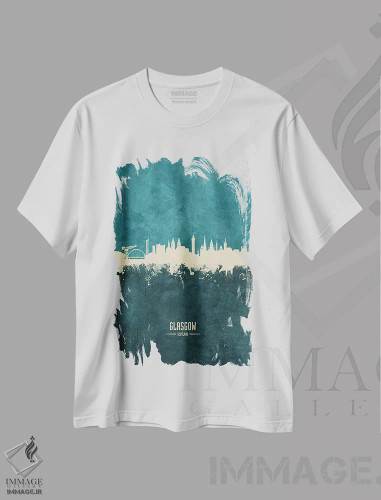 تیشرت سفید طرح دار – تیشرت شهری ,منظرهٔ خط افق گلاسگو، اسکاتلند اثر مایکل تامپست فروشگاه ایماژ