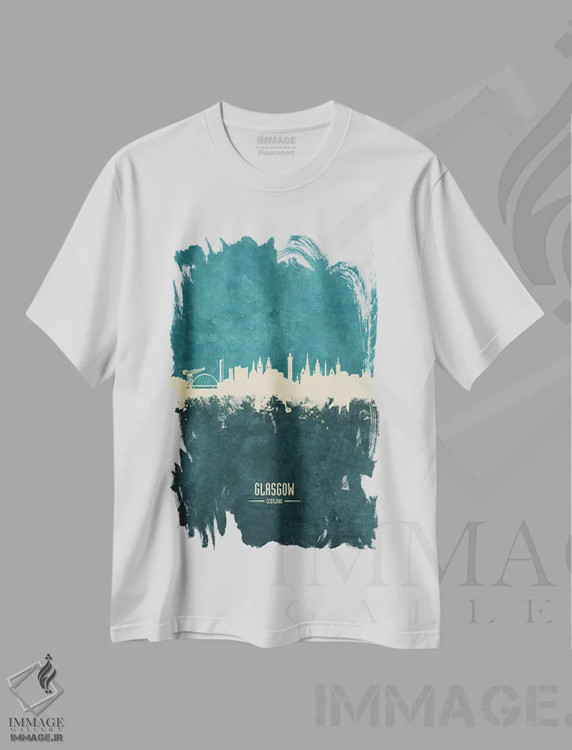 تیشرت سفید طرح دار – تیشرت شهری ,منظرهٔ خط افق گلاسگو، اسکاتلند اثر مایکل تامپست فروشگاه ایماژ