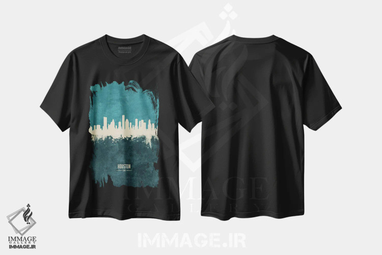 تیشرت مشکی طرح دار – تیشرت شهری ,منظرهٔ خط افق هیوستون، تگزاس اثر مایکل تامپست فروشگاه ایماژ