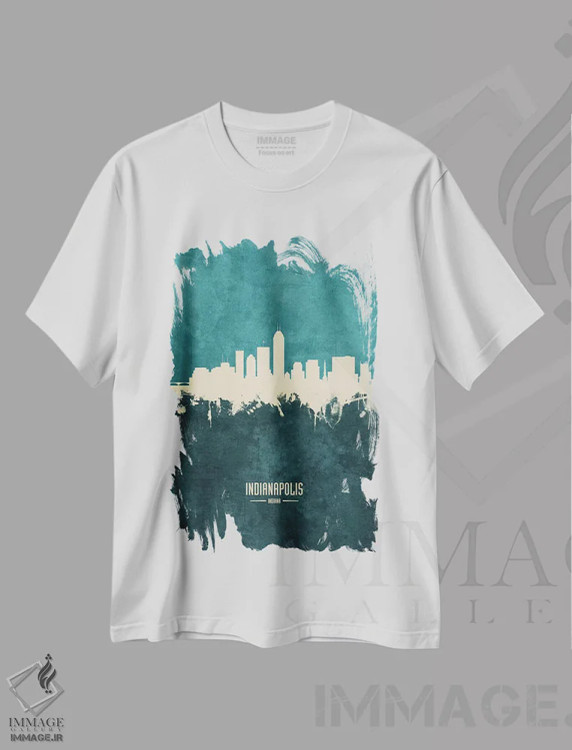 تیشرت سفید طرح دار – تیشرت صنعتی ,منظرهٔ خط افق ایندیاناپولیس، ایندیانا اثر مایکل تامپست فروشگاه ایماژ