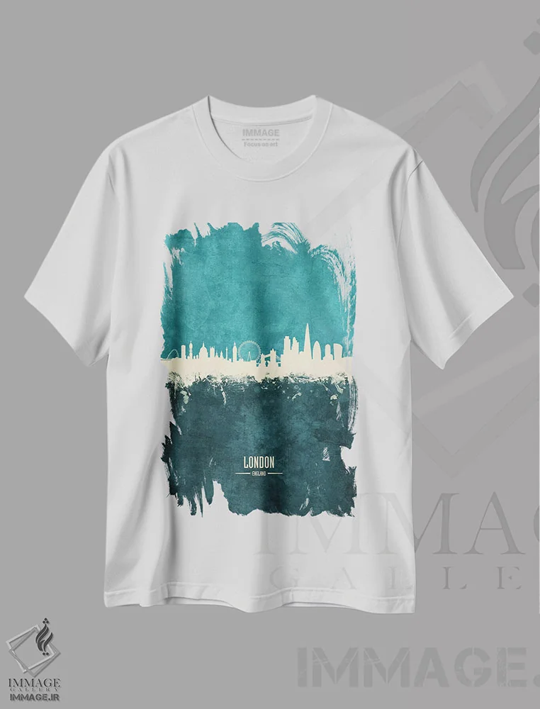 تیشرت سفید طرح دار – تیشرت هنری ,منظرهٔ خط افق لندن، انگلستان اثر مایکل تامپست فروشگاه ایماژ