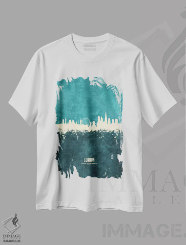 تیشرت سفید طرح دار – تیشرت هنری ,منظرهٔ خط افق لندن، انگلستان اثر مایکل تامپست فروشگاه ایماژ
