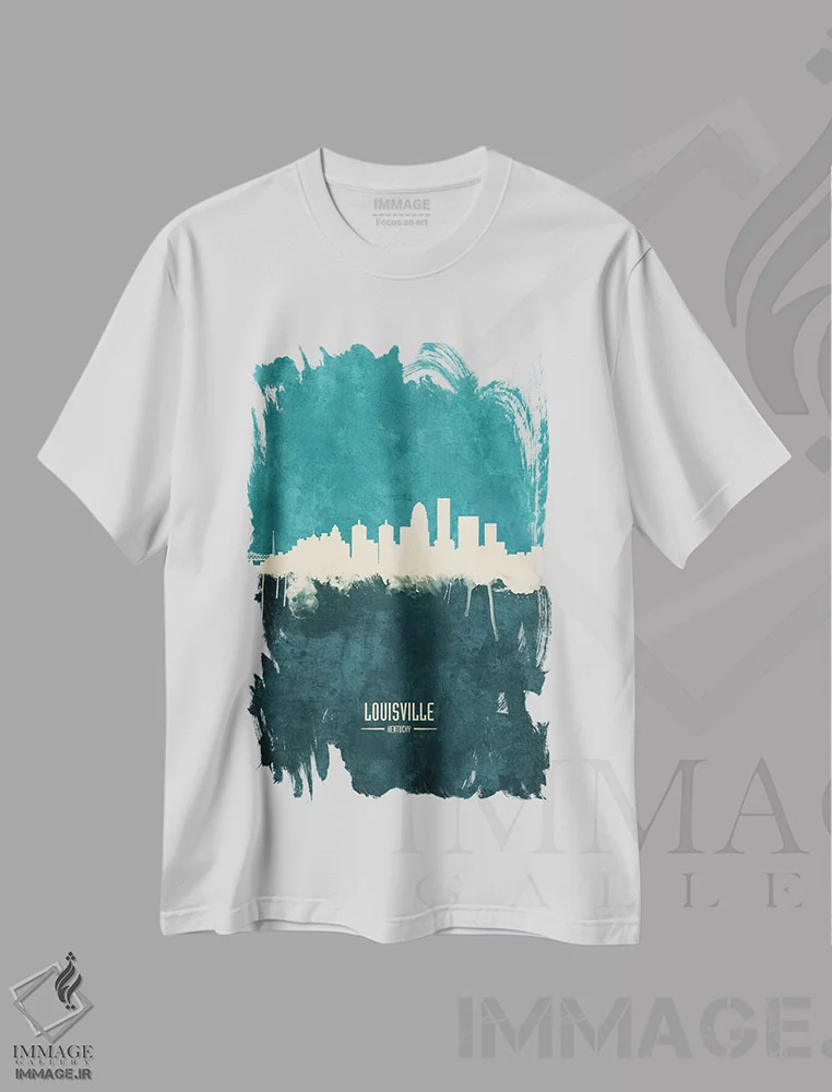 تیشرت سفید طرح دار – تیشرت هنری ,منظرهٔ خط افق شهر لوئیزویل، کنتاکی اثر مایکل تامپست فروشگاه ایماژ