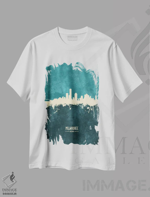 تیشرت سفید طرح دار – تیشرت هنری ,منظرهٔ خط افق میلواکی، ویسکانسین اثر مایکل تامپست فروشگاه ایماژ