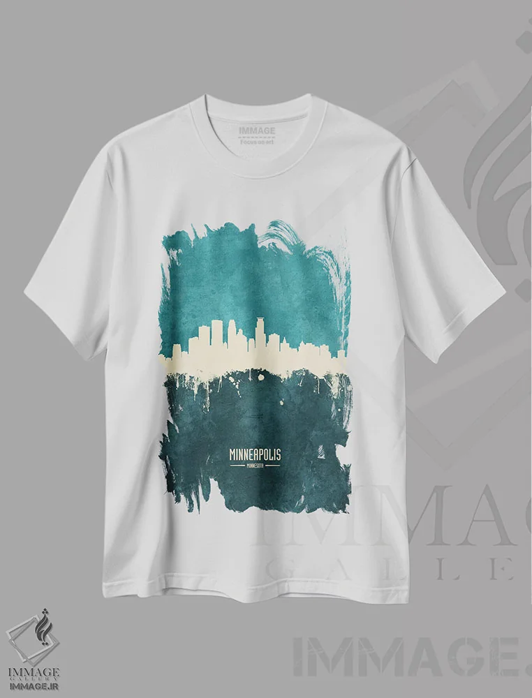 تیشرت سفید طرح دار – تیشرت شهری ,منظرهٔ خط افق مینیاپولیس، مینه سوتا اثر مایکل تامپست immage.ir