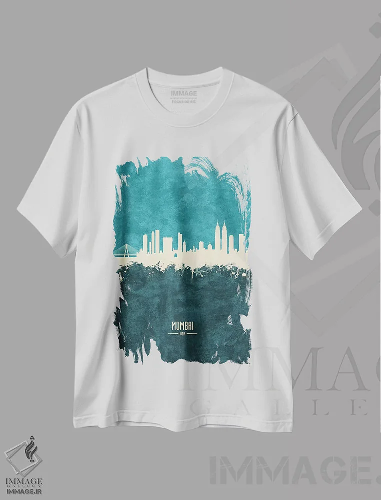 تیشرت سفید طرح دار – تیشرت شهری ,خط افق بمبئی، هند اثر مایکل تامپست فروشگاه ایماژ