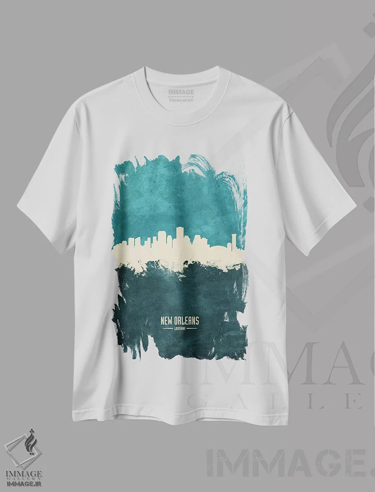 تیشرت سفید طرح دار – تیشرت هنری ,منظرهٔ خط افق نیواورلئان، لوئیزیانا اثر مایکل تامپست فروشگاه ایماژ