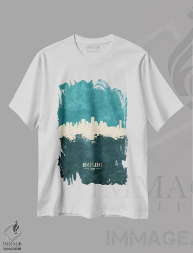 تیشرت سفید طرح دار – تیشرت هنری ,منظرهٔ خط افق نیواورلئان، لوئیزیانا اثر مایکل تامپست فروشگاه ایماژ