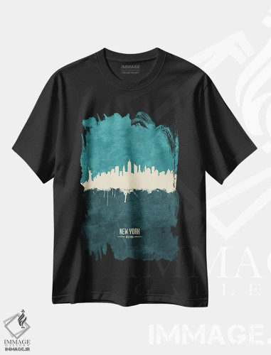 تیشرت مشکی طرح دار – تیشرت شهری ,منظرهٔ خط افق شهر نیویورک اثر مایکل تامپست فروشگاه ایماژ