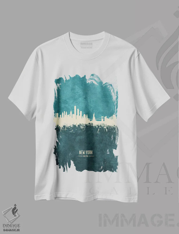 تیشرت سفید طرح دار – تیشرت شهری ,منظرهٔ خط افق نیویورک اثر مایکل تامپست فروشگاه ایماژ