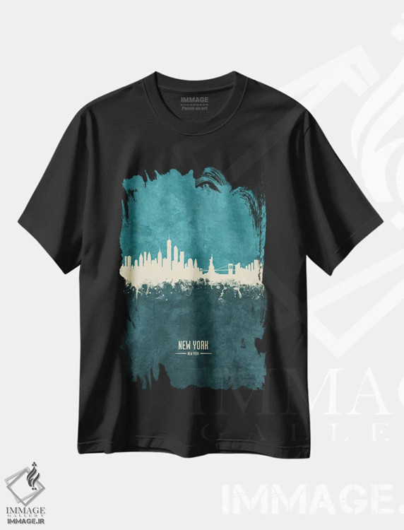 تیشرت مشکی طرح دار – تیشرت شهری ,منظرهٔ خط افق نیویورک اثر مایکل تامپست immage.ir