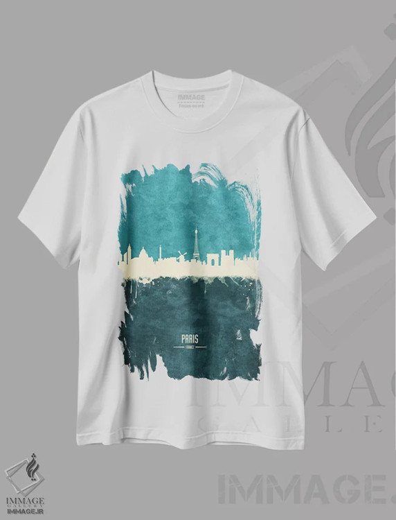 تیشرت سفید طرح دار – تیشرت پاریس ,منظرهٔ خط افق پاریس، فرانسه اثر مایکل تامپست فروشگاه ایماژ