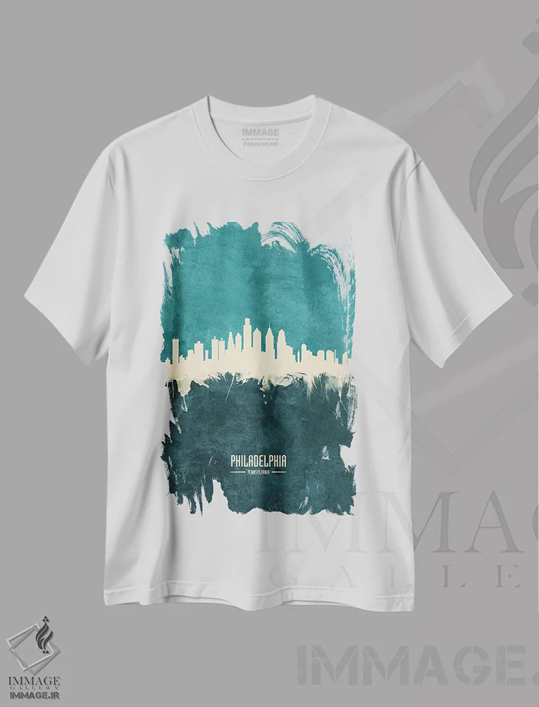 تیشرت سفید طرح دار – تیشرت شهری ,منظرهٔ خط افق فیلادلفیا، پنسیلوانیا اثر مایکل تامپست immage.ir