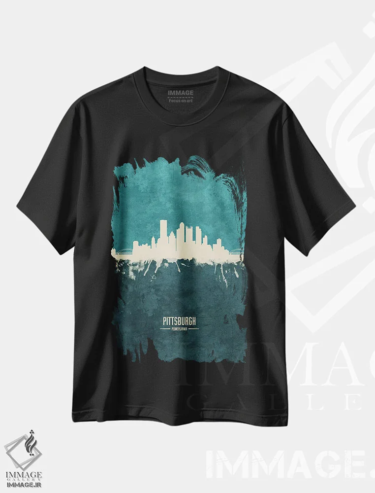 تیشرت مشکی طرح دار – تیشرت شهری ,افق شهر پیتسبورگ، پنسیلوانیا اثر مایکل تامپست فروشگاه ایماژ