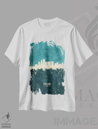 تیشرت سفید طرح دار – تیشرت شهری ,افق شهر پورتلند، اورگن اثر مایکل تامپست فروشگاه ایماژ