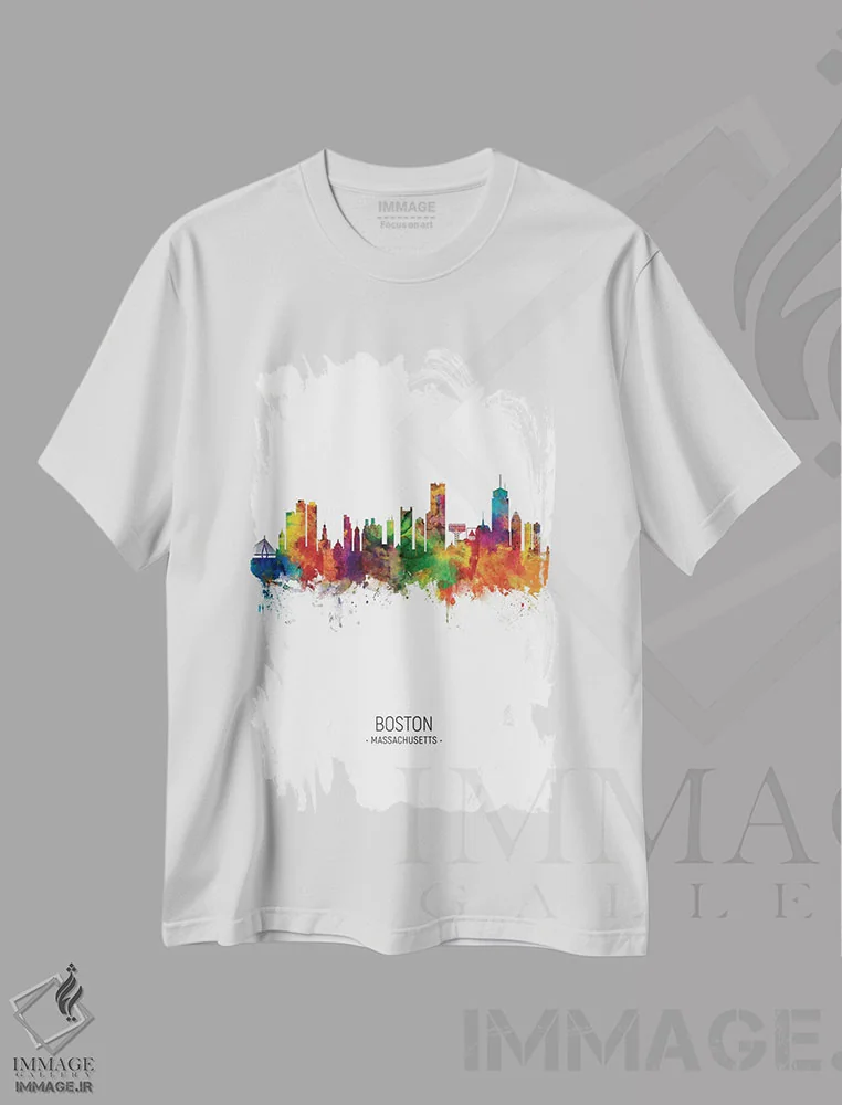 تیشرت سفید طرح دار – تیشرت شهری ,خط افق پرتره بوستون ماساچوست اثر مایکل تامپست immage.ir