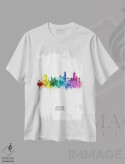 تیشرت سفید طرح دار – تیشرت رنگی ,خط افق قدی بوستون رنگین کمانی اثر مایکل تامپست فروشگاه ایماژ