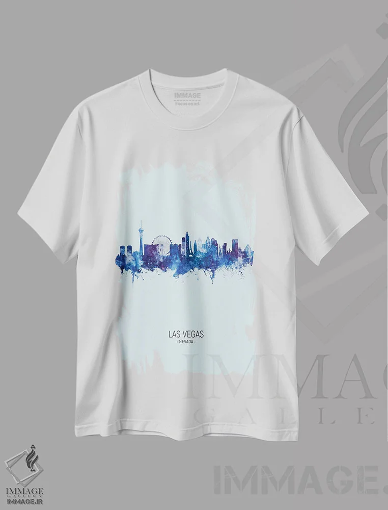تیشرت سفید طرح دار – تیشرت شهری ,خط افق لاس وگاس نوادا پرتره آبی تیره اثر مایکل تامپست immage.ir