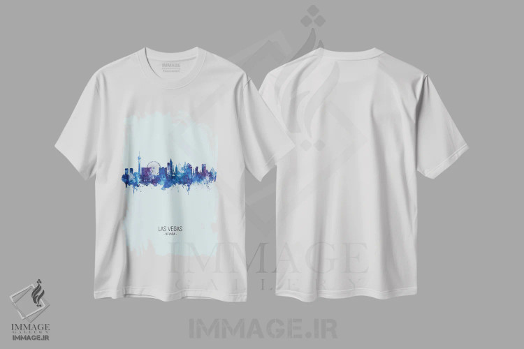 تیشرت سفید طرح دار – تیشرت شهری ,خط افق لاس وگاس نوادا پرتره آبی تیره اثر مایکل تامپست immage.ir