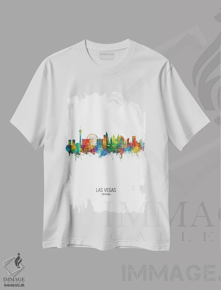 تیشرت سفید طرح دار – تیشرت گرافیکی ,خط افق پرتره لاس وگاس نوادا اثر مایکل تامپست immage.ir