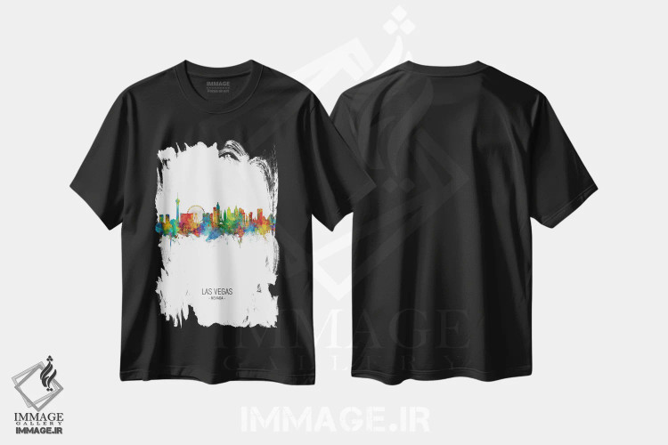 تیشرت مشکی طرح دار – تیشرت گرافیکی ,خط افق پرتره لاس وگاس نوادا اثر مایکل تامپست فروشگاه ایماژ