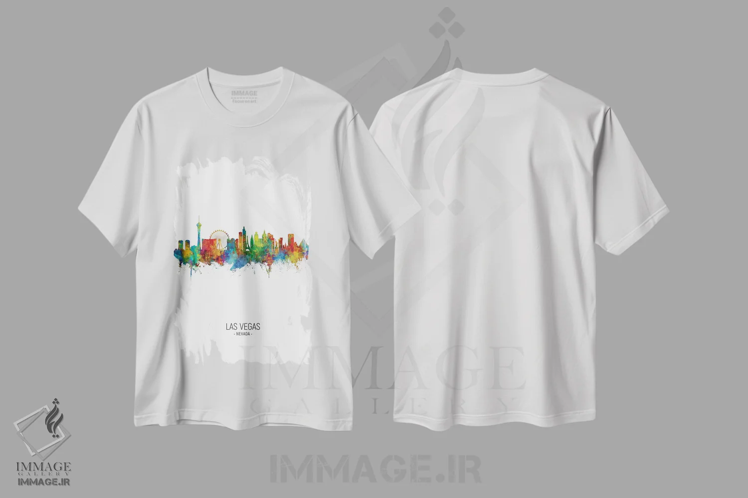 تیشرت سفید طرح دار – تیشرت گرافیکی ,خط افق پرتره لاس وگاس نوادا اثر مایکل تامپست immage.ir
