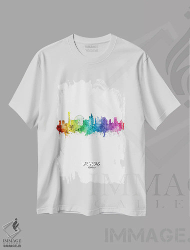 تیشرت سفید طرح دار – تیشرت گرافیکی رنگی ,خط افق قدی لاس وگاس نوادا رنگین کمانی اثر مایکل تامپست فروشگاه ایماژ