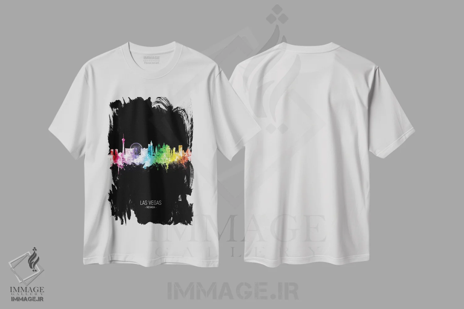 تیشرت سفید طرح دار – تیشرت اسپرت ,خط افق پرتره لاس وگاس نوادا رنگین کمانی روی زمینه مشکی اثر مایکل تامپست فروشگاه ایماژ