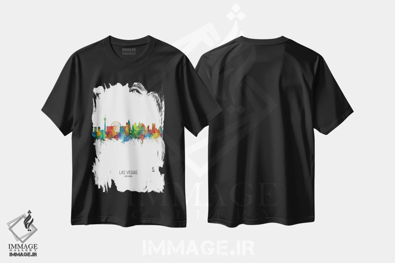 تیشرت مشکی طرح دار – تیشرت گرافیکی ,خط افق پرتره لاس وگاس نوادا اثر مایکل تامپست فروشگاه ایماژ