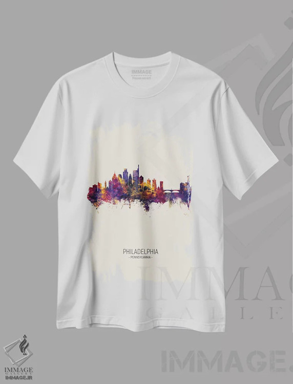 تیشرت سفید طرح دار – تیشرت هنری ,خط افق فیلادلفیا پنسیلوانیا در پاییز اثر مایکل تامپست فروشگاه ایماژ